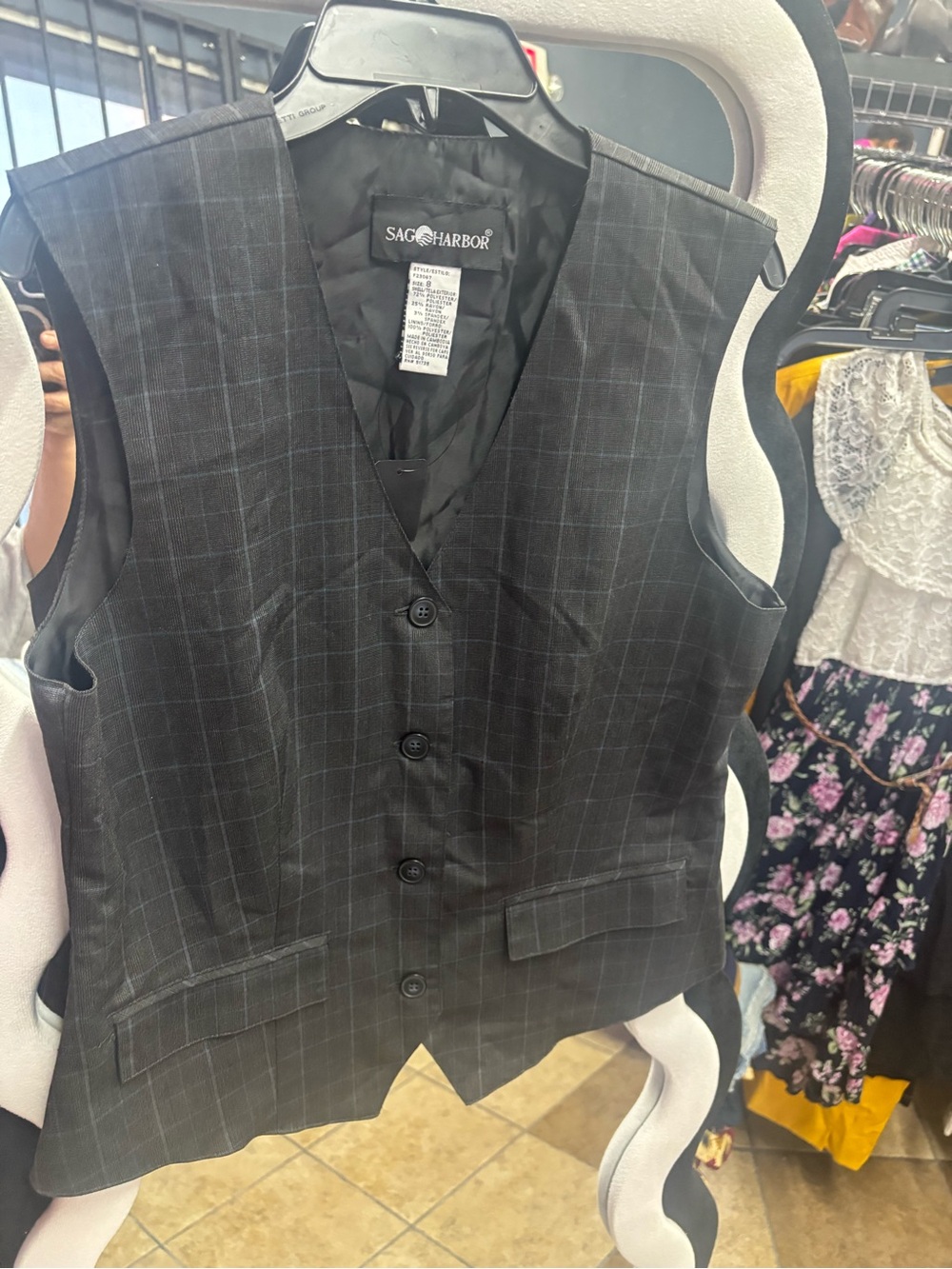 Sag Harbor Men's Charcoal Gray Windowpane Dress Vest